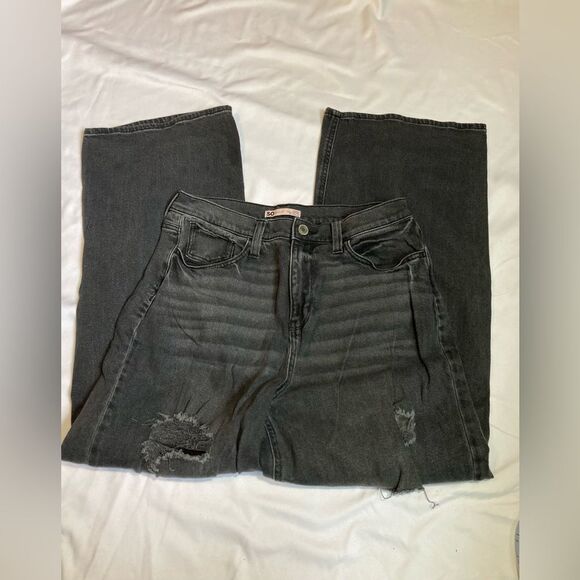 So clothing black distressed super high-rise wide leg 90s jeans - Picture 4 of 6